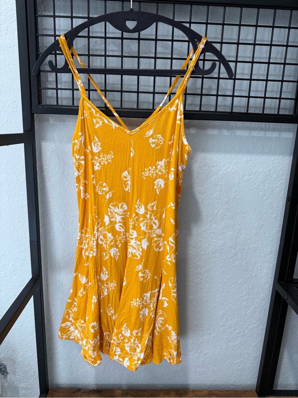 Female Floral Slip Dress in Mustard Yellow - Lightweight Spaghetti Strap